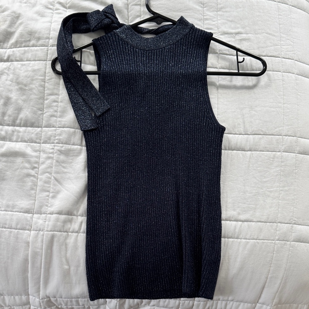 Anthropologie Shimmering Navy Knit Top